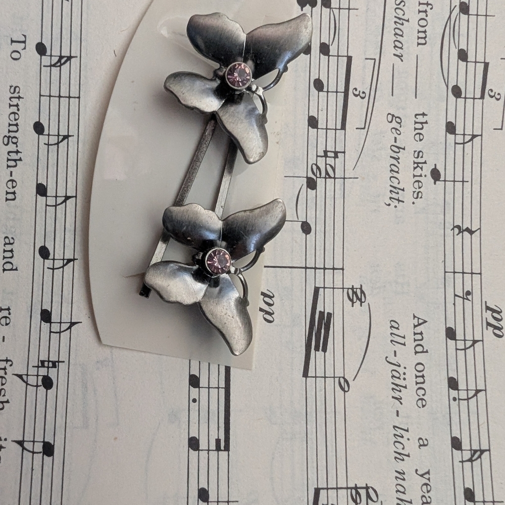 Silver Butterfly Hair Clips With Purple Stone - Picture 3 of 6